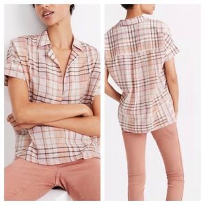 𝅺MADEWELL plaid Park popover blouse button front, collared small